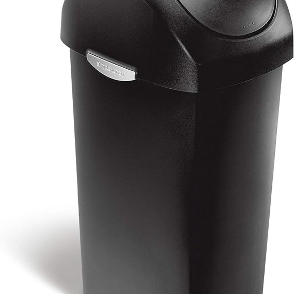 Simplehuman 60 Liter / 16 Gallon Swing Lid Trash Can, Black Plastic